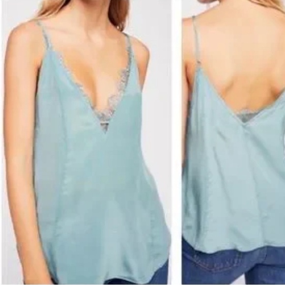 Mustard seed sage green camisole with lace inlay - Picture 1 of 6